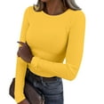 thumbnail image 1 of Fonma Womens Long Sleeve Stretch Crewneck Ribbed T-Shirt Fitted Casual Basic Tops Yellow XL, 1 of 6