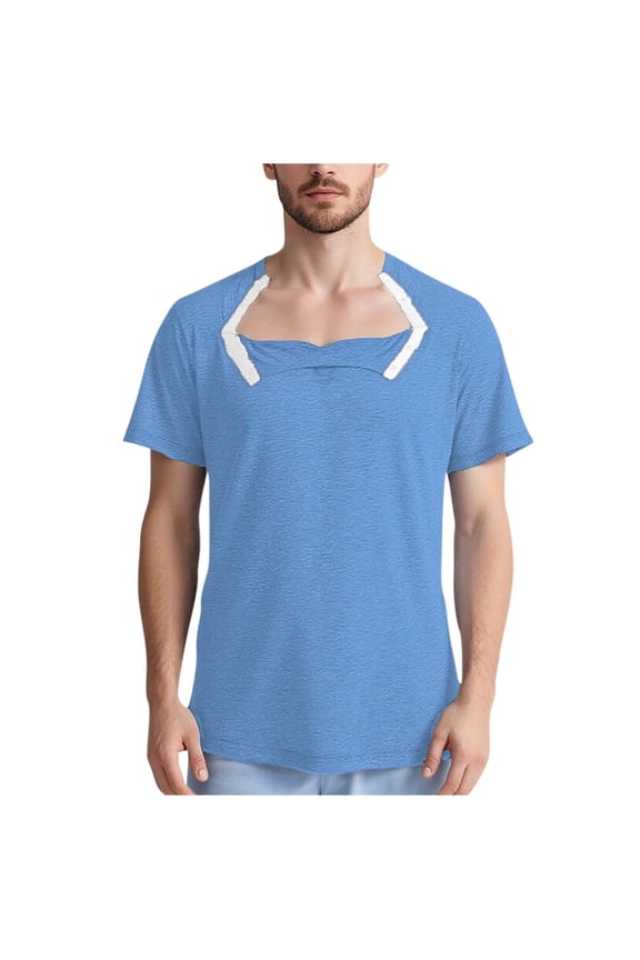 Men's Tear-Away Snap-Open Recovery Shirt - Short Sleeve Tee for Post-Surgery & Chemo Port Access