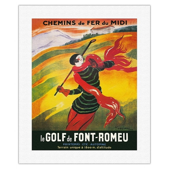 Font-Romeu Golf (le Golf de Font-Romeu) - France - Chemins de Fer du Midi Railways - Vintage Railroad Travel Poster by Leonetto Cappiello c.1929 - Fine Art Rolled Canvas Print 16in x 20in