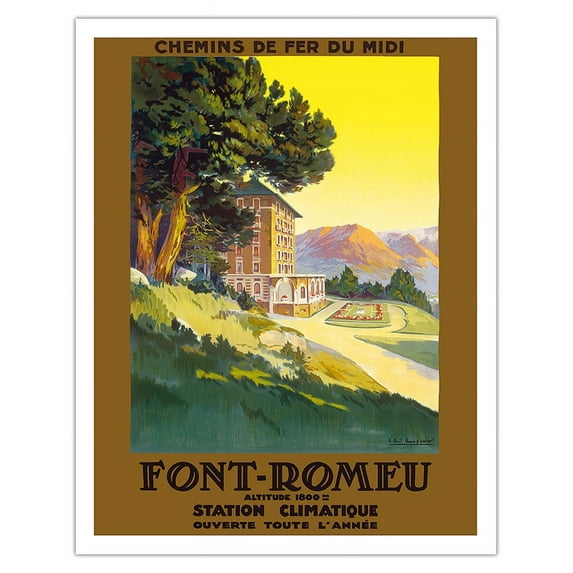 Font-Romeu - Odeillo France - Chemins de fer du Midi (French Railway Company) - Vintage Travel Poster by E. Paul Champseix c.1930 - Fine Art Matte Paper Print (Unframed) 11x14in