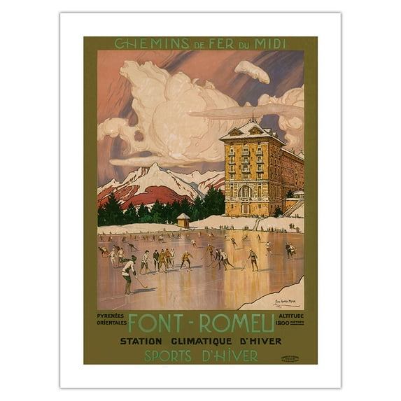 Font-Romeu - South of France - Chemins de Fer du Midi Railway - Vintage Travel Poster by Tony George Roux c.1923 - Bamboo Fine Art 290gsm Paper Print (Unframed) 18x24in
