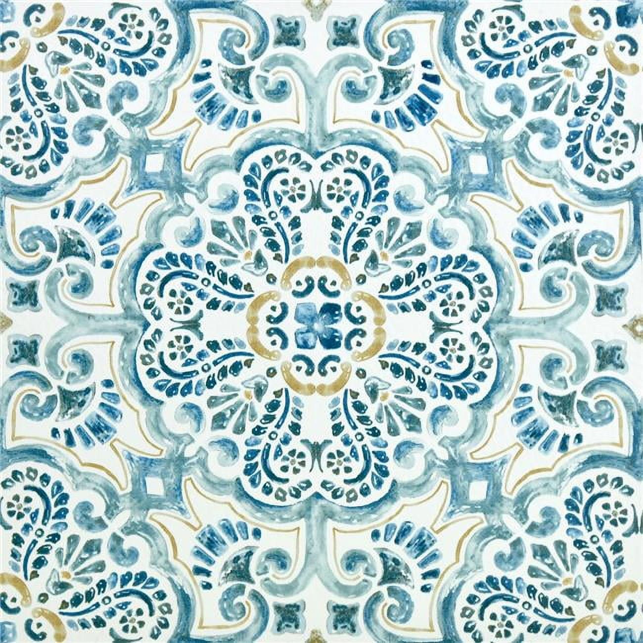 Fontaine Peel & Stick Floor Tiles - Blue, Tan & White