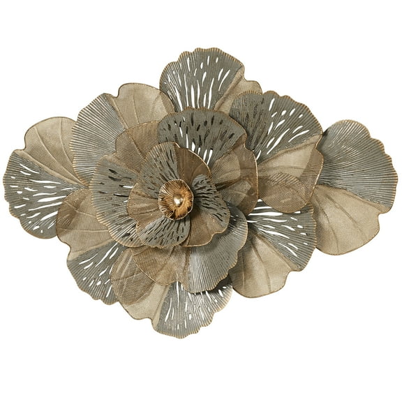 Fontana Floral Bloom Dimensional Mesh Metal Wall Art Gold 34 in wide x 4 in deep x 23 in high