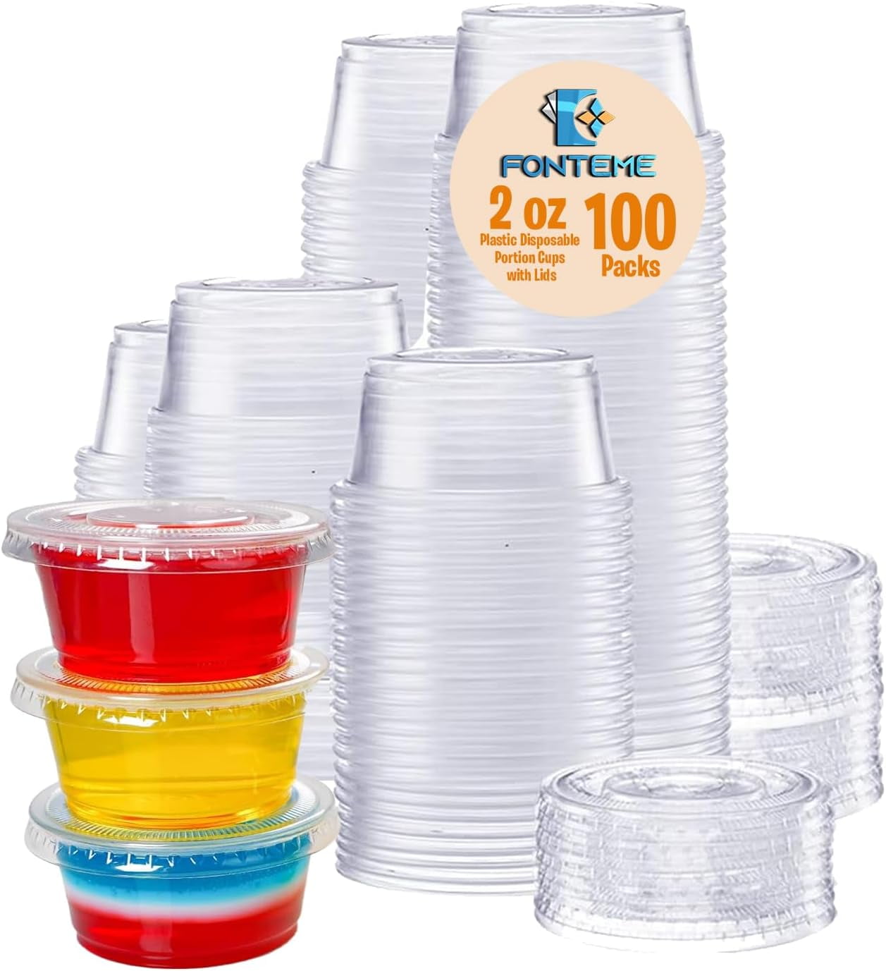 Fonteme Clear Plastic Portion Cups With Lids (100 Sets 2 Oz) BPA