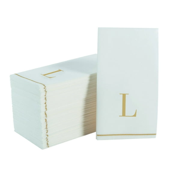 Fonteme Linen-Feel Guest Towels | 14 Gold Letter 'L' White Paper Dinner Napkins, Alegreya Font, air-laid Material [14PK]