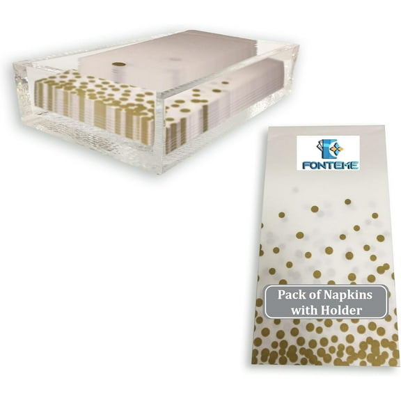 Fonteme Rectangle Acrylic Napkin Holder with Pack of Stunning Napkins | Rectangle Guest Towel Napkin Holder | Decorative Napkin Tray for Dining Table, Kitchen, Party, Hotel, and Restaurant