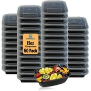 Fonteme Single Compartment Meal Prep - 50 Pack - Small - 12oz - Container with Airtight Lid   Freezer, Microwave & Dishwasher Safe   Stackable   BPA Free Plastic   Meal Prep Storage Container Black