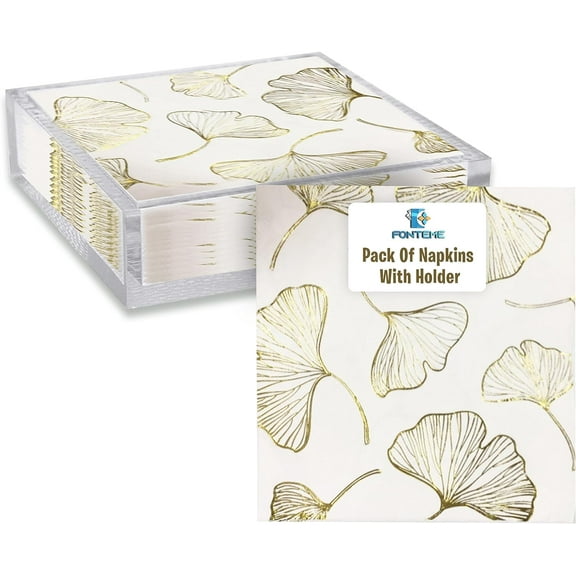 Fonteme Square Acrylic Napkin Holder with Pack of Stunning Napkins | Square Guest Towel Napkin Holder | Decorative Napkin Tray for Dining Table, Kitchen, Party, Hotel, Restaurant | Organize with Ease