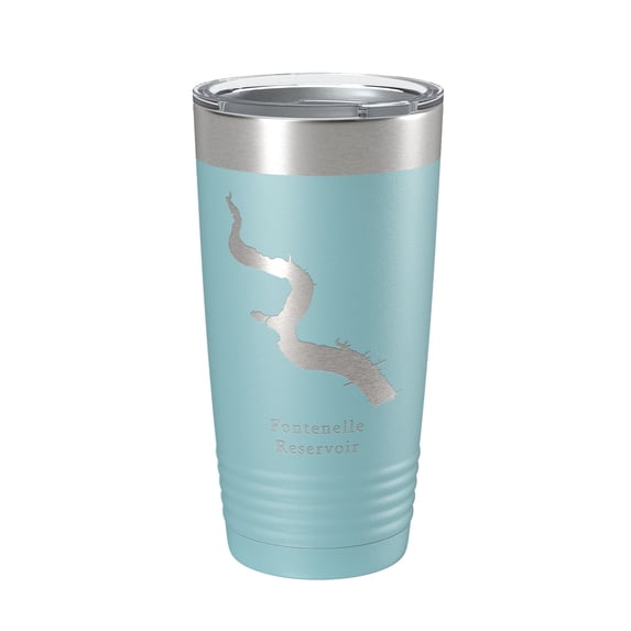 Fontenelle Reservoir Tumbler Lake Map Travel Mug Insulated Laser Engraved Coffee Cup Wyoming 20 oz Light Blue