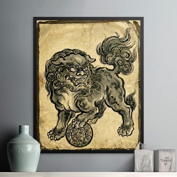 Foo Dog Asian Lion Guardian Japanese Customizable Art Animal Wall Art Poster , Poster Print Only