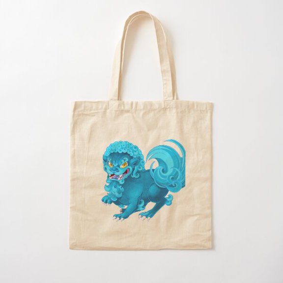 Blue Foo Dog Cotton Tote Bag Canvas Tote Bag, Family Gift For Mother, Her