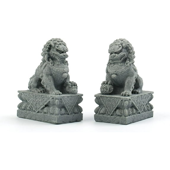Foo Dogs Statues Pair Guardian Lion Statues Fu Foo Dogs Stone Statues Chinese Feng Shui Decor Housewarming Congratulatory to Ward Off Evil Energy (L)