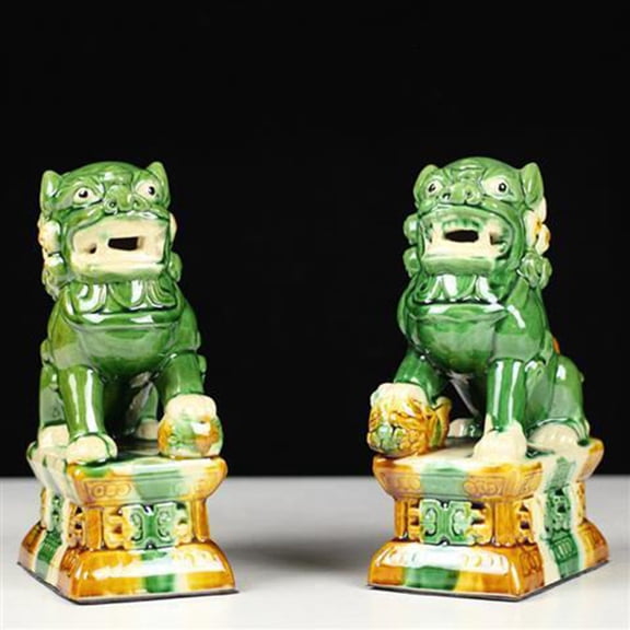 Foo Dogs Statues Pair Lion Statues Fu Foo Dogs Stone Chinese Feng Shui Decor Housewarming Congratulatory to Ward Off Evil Energy, 20*12cm