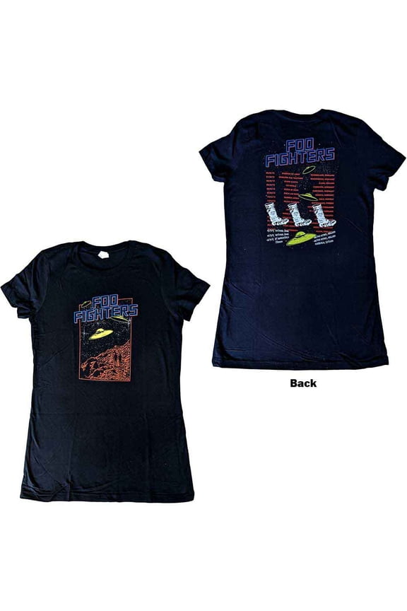 Foo Fighters Ladies T-Shirt: UFOS 2015 European Tour (Ex-Tour & Back Print) (Medium)