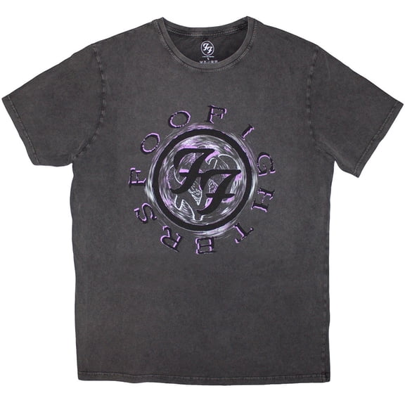Foo Fighters Unisex Stone Wash T-Shirt Wheel Logo Shadow (Charcoal Grey)