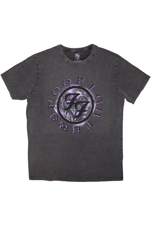 Foo Fighters Unisex Stone Wash T-Shirt Wheel Logo Shadow (Charcoal Grey)