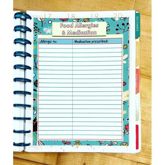 Food Allergies & Medication 2 Sided Dashboard 4 Use W/ The Big Happy Planner