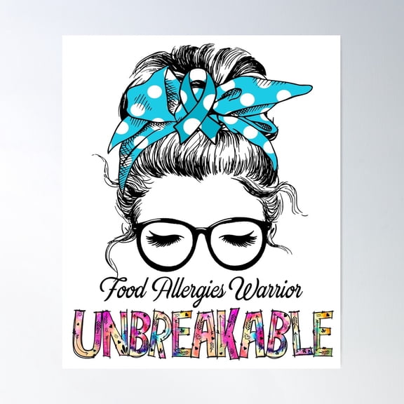 Food Allergies Warrior - Unbreakable - Food Allergies Ribbon Poster Wall Art, Modern Wall Decor For Living Room Bedroom, 8x12 UNFRAMED