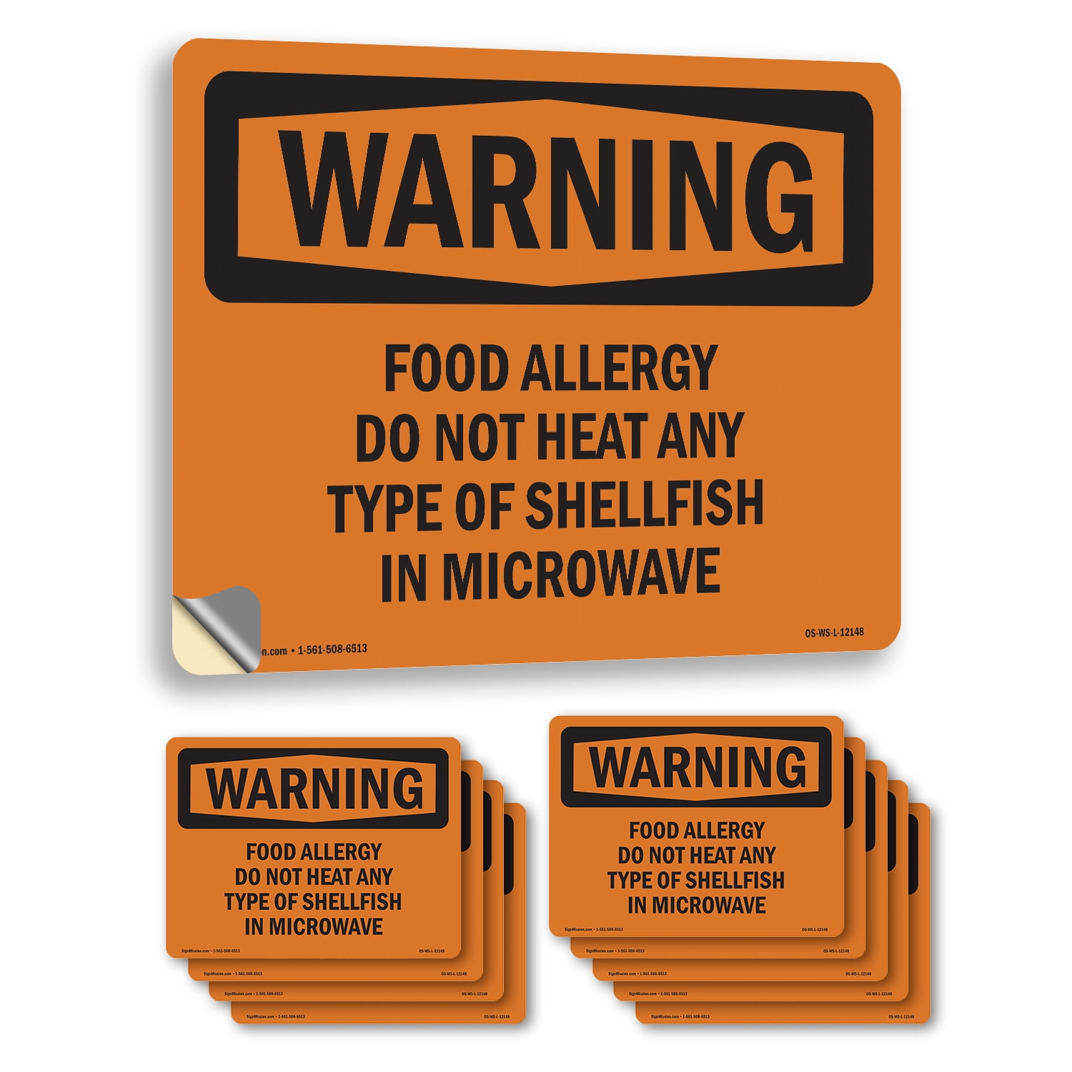 Shellfish Label Food Allergy Do Not Heat Any Type Of Shellfish OSHA WARNING Vinyl Decal ...