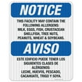 thumbnail image 1 of Food Allergy Notice Milk, Eggs, Fish, Crustacean, Nuts, Bilingual Sign, OSHA Notice Sign,, 1 of 8