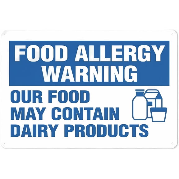 Food Allergy Warning Dairy Products Sign - 8"x12" Grade Reflective Rust Free Aluminum, Weather Resistant Waterproof Easy to Mount