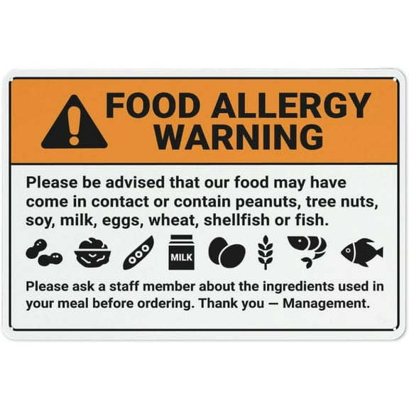 Food Allergy Warning Symbols Sign 12 X 8 Inches Reflective Aluminum Metal Warning Signage With Symbol For Indoor Outdoor Use