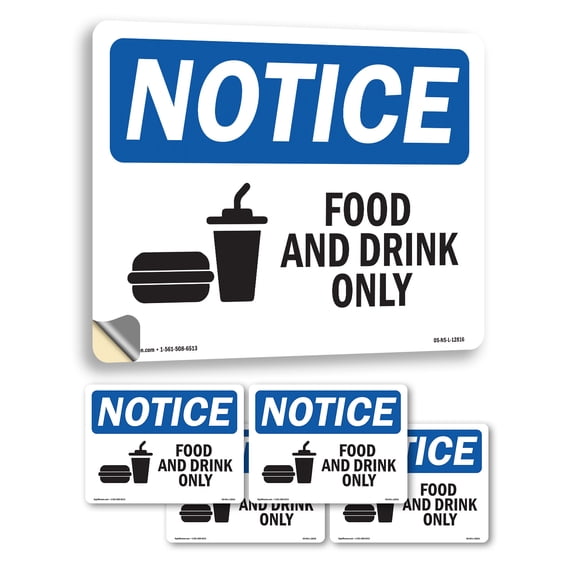Food And Drink Only With Symbol OSHA Notice Vinyl Decal Label 5 Inch x 3.5 Inch - 5 Pack