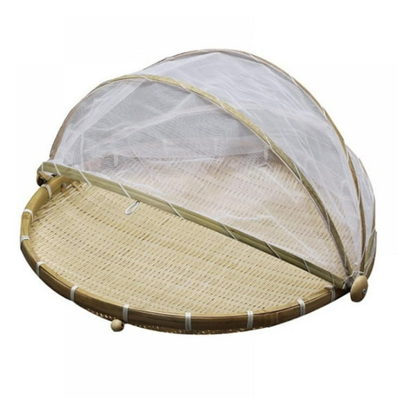 Food Bamboo Food Serving Tent Basket Hand Woven Basket Serving Dustproof Round Picnic Basket Vegetable Fruits Bread Food Home Food Storage Basket Diameter 15.7Inch