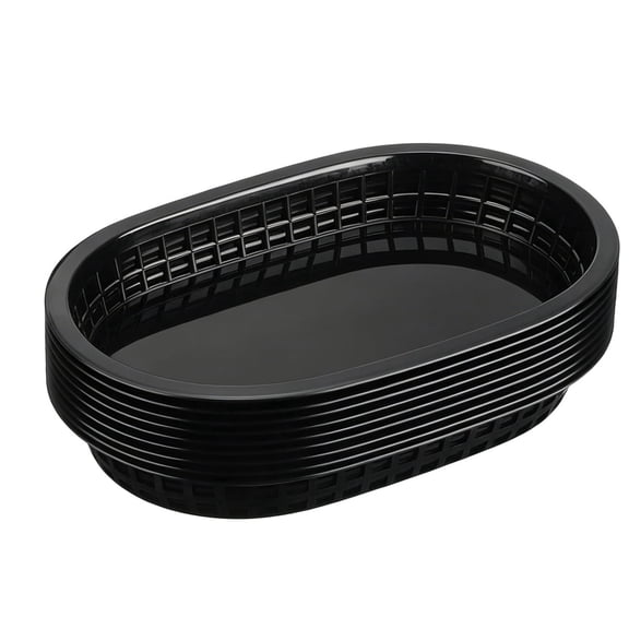 Food Baskets for Serving, 10 Pcs Plastic Food Serving Basket, Restaurant Serving Trays for Burger Chip Hot Dog Hamburger Bread Picnic (Black)
