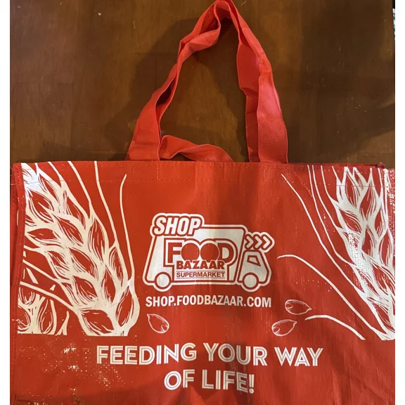 Food Bazaar Jumbo Shopping Storage Tote Bag Reusable 12 X 19 X 11