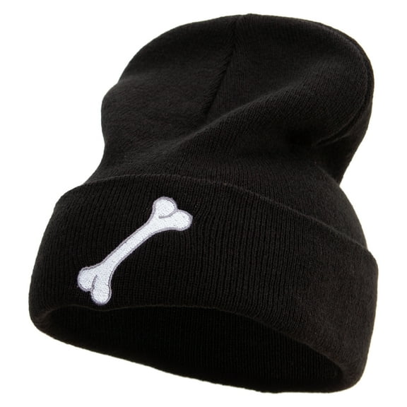 Food Bone Icon Embroidered Big Size Acrylic Long Beanies - Black XL-3XL