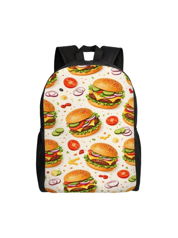 Food Burger Backpack Full Front Print Travel Laptop Bag for Men and Women