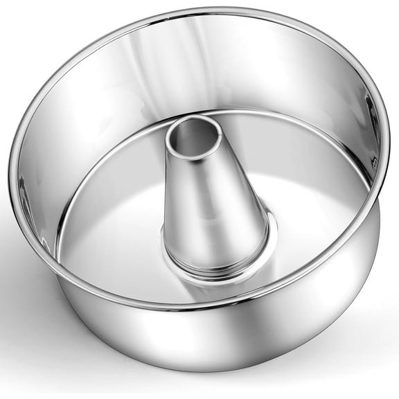 Food Cake Pan, 10” Tube Cake Pan Round Baking Tin, Silver | 10 Inch Tube Pan for Baking Pound Cakes, Stainless Steel Core & Heavy-duty, Conical Hollow & One-piece Design, Oven Safe
