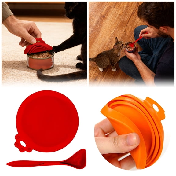 Food Can Covers for Pet Storage Silicone Lids Reusable Airtight Can Covers for Cat and Dog Meals Ideal Kitchen Organization and Spill Prevention,13.5x10.3x1.5cm,Red