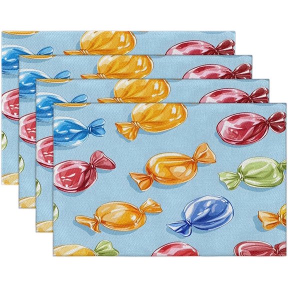 Food Candy Print Placemats Set of 4 Linen Fabric Place Mats Heat Resistant Machine Washable Placemats Non-Slip Place Mat for Kitchen Dining Table