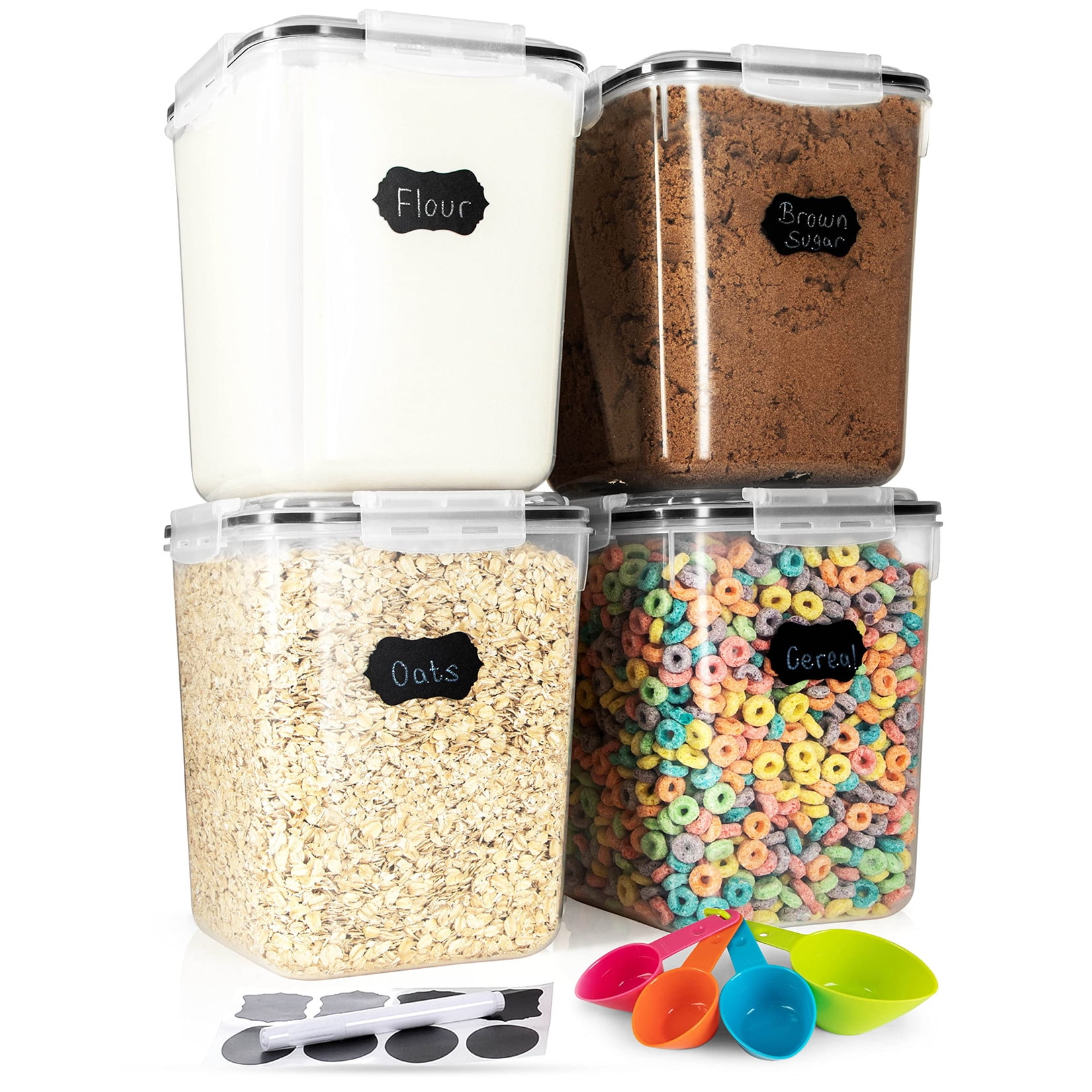 Home Intuition 4-Piece Ceramic Kitchen Canisters Set, Airtight Containers with Wooden Spoons Reusable Chalk Labels and Marker for Sugar, Coffee, Flour