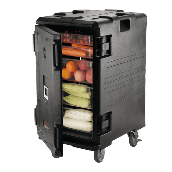 Food Carrier 109 Qt Insulated Hot Box for Catering, LLDPE Food Warmer w/Wheels & Handles, Front & End Load, Restaurant, Canteen, Food Delivery