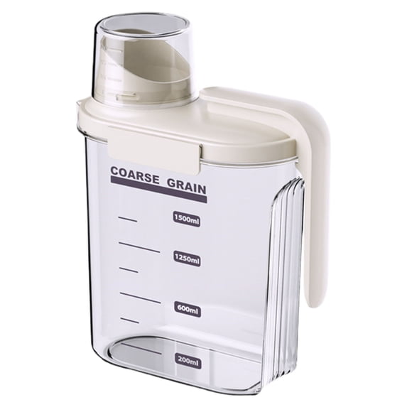 Food & Cereal Storage Container, Ongmies Plastic Kitchen Organizer Bin, 1.5L Airtight Plastic Kitchen Organizer with Pouring Spout, Measuring Cup Lid, Ideal for Rice, Sugar, and Pet Food