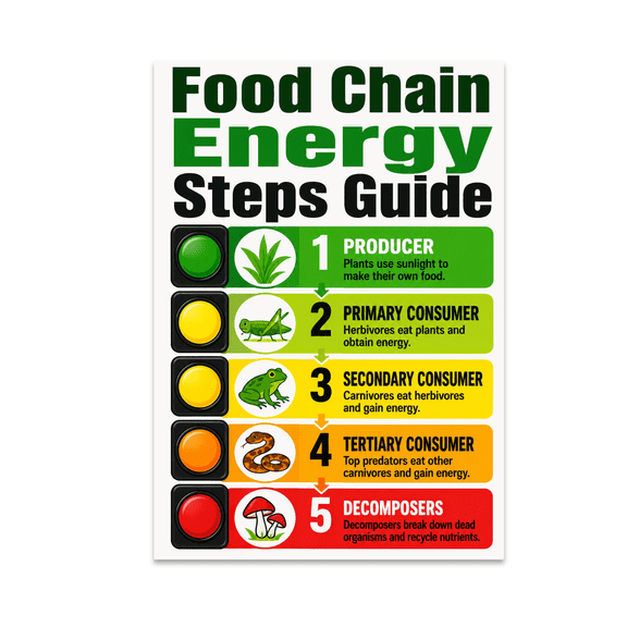 Food Chain Energy Steps Guide Poster - Educational Decor for Students - 13x19 Poster Print