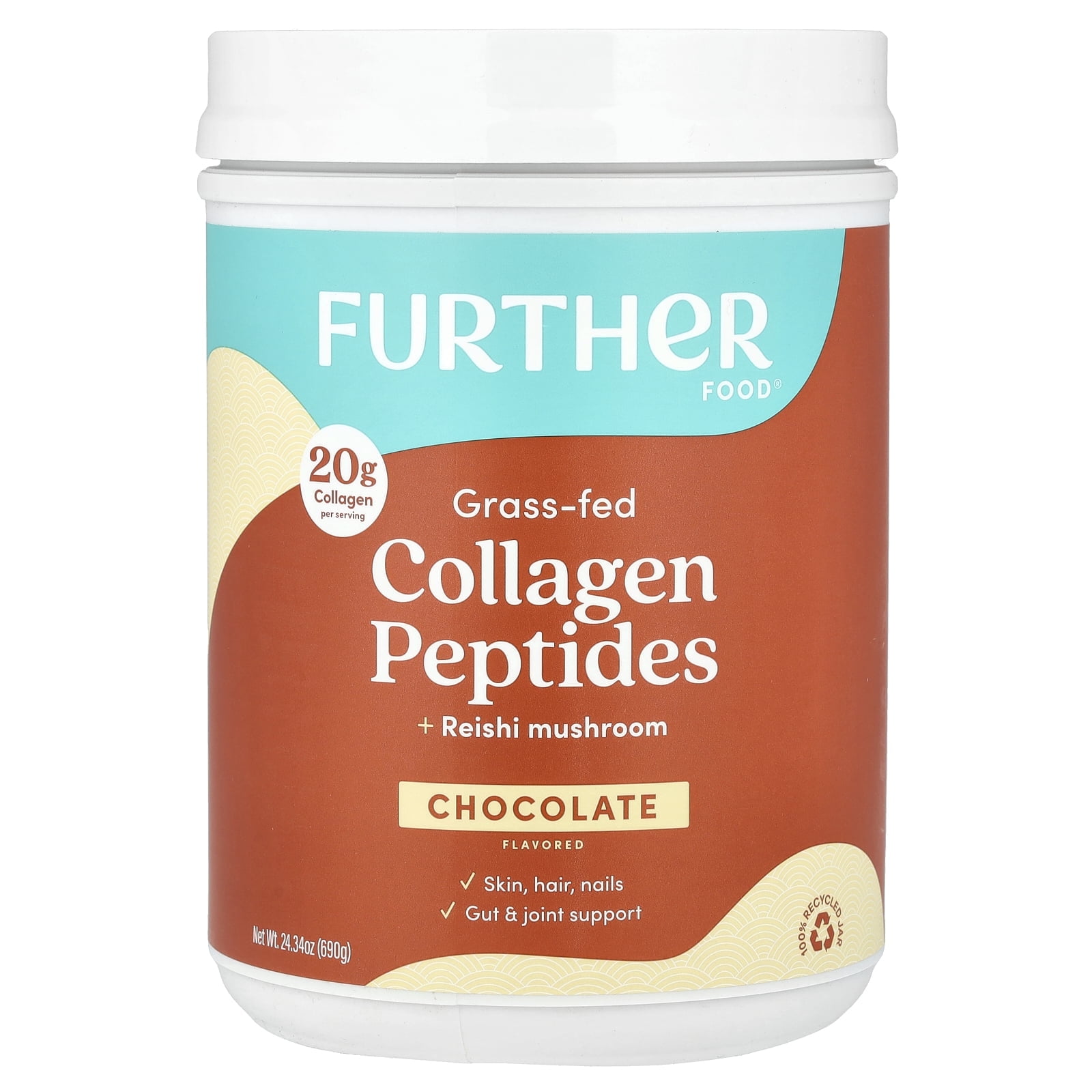 Further Food Chocolate Collagen Peptides Powder, Grass-Fed Pasture-Raised Hydrolyzed Type 1 & 3 Protein, Gut Health + Joint, Hair, Skin, Nails, Sugar-Free (24.34 oz)