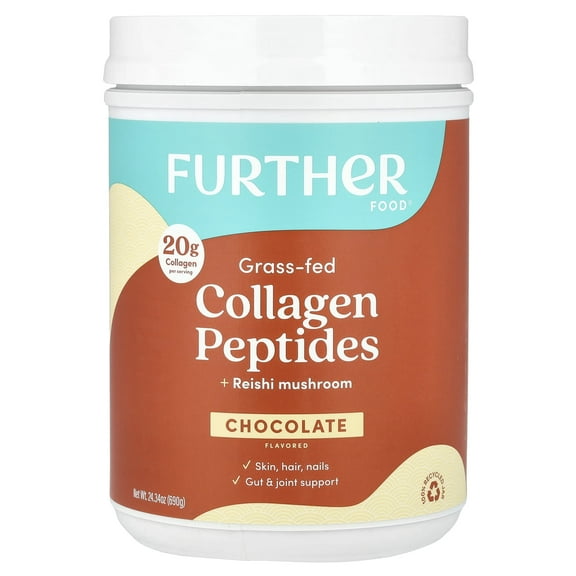 Further Food Chocolate Collagen Peptides Powder, Grass-Fed Pasture-Raised Hydrolyzed Type 1 & 3 Protein, Gut Health + Joint, Hair, Skin, Nails, Sugar-Free (24.34 oz)