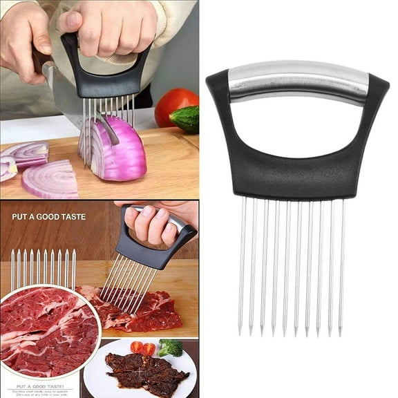 Food Choppers Slice Assistant Onion Holder Slicer, Stainless Steel Vegetable Holder Tomato Slicer Meat Slicer, Kitchen Gadgets Kitchen Utensil Holder Cutter Cutting Kitchen Gadget Onion Peeler