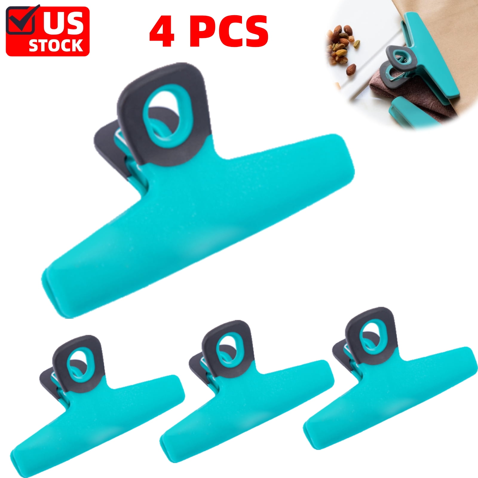 Food Clips 4 PACK - Wide Heavy Duty Chip Clips, Large Bag Clips for ...