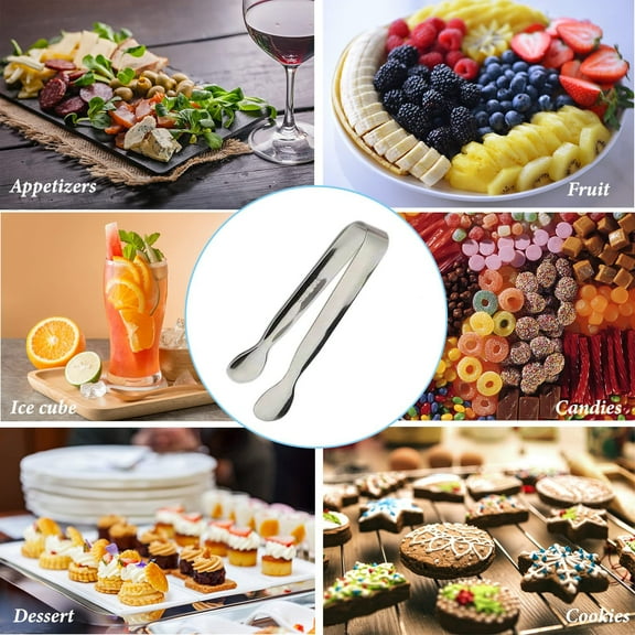 Food Clips 6-Piece Ice Tong Set for Mini Serving Small Stainless Steel Tongs for Snacks Tea Party Coffee Bar Desserts Kitchen 6PCS