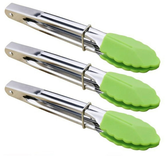 Food Clips Mini Tongs with Silicone Tips 7 Inch Serving Tongs Set of 3 Ideal for Cooking BBQ Grilling Kitchen Utensils Tools