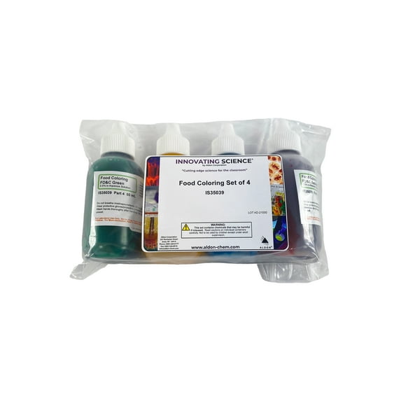 Food Coloring Assortment Set - 4 x 50mL Dropper Bottles - Blue, Yellow, Red, Green - For Laboratory & Crafting Use Only - The Curated Chemical Collection by Innovating Science