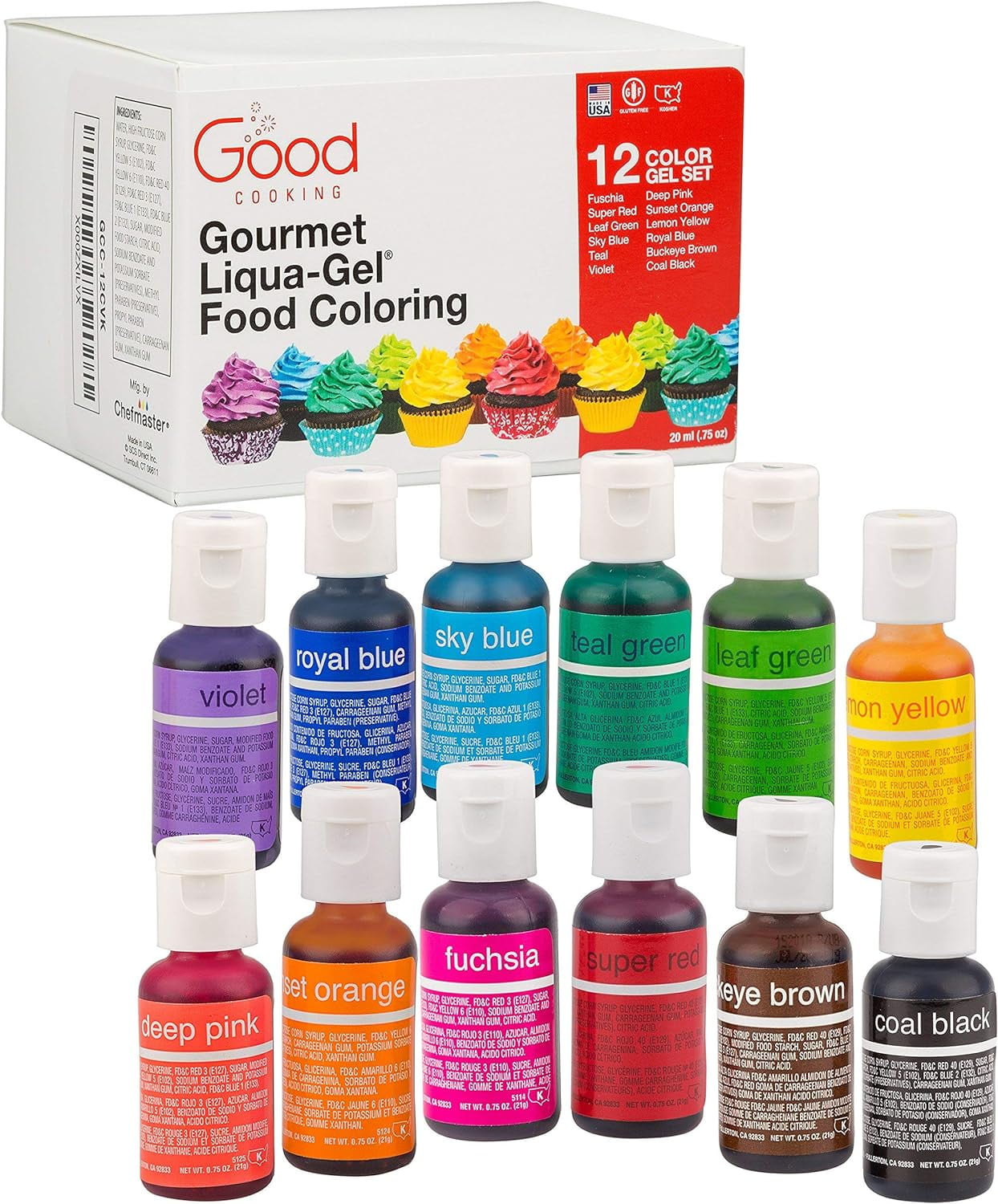 12-Pack Food Coloring Kit - Vibrant Food Dye for Cake Decorating, Baking,  Cooking - 0.35 Fl Oz Bottles