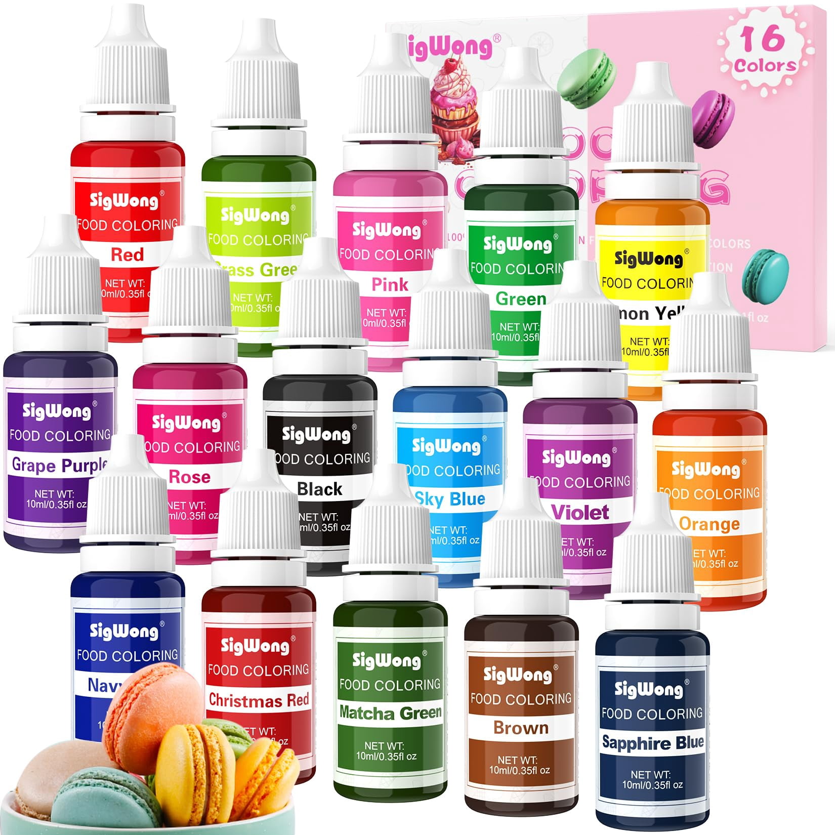Food Coloring Liquid - 16 Colors Vibrant Food Coloring Set, Upgraded Tasteless Food Grade Food Dye for Cake Decorating, Baking, Cookies, Icing, Slime, Easter Egg, Fondant and DIY Crafts - 10ml Bottle