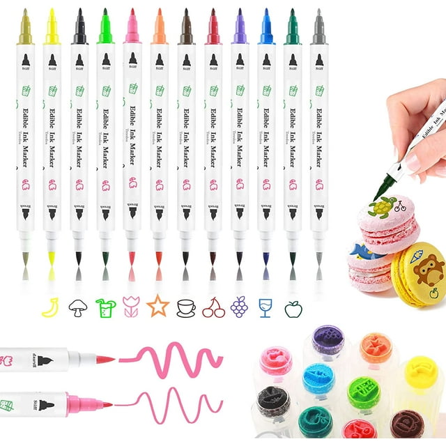 Food Coloring Marker Pens,12Pcs Dual Sided Food Grade and Edible