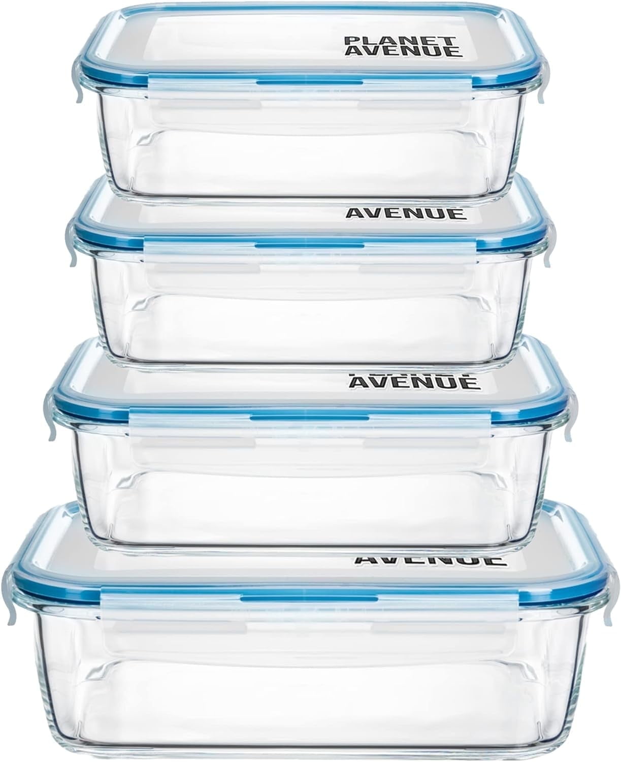 Planet Avenue Glass Food Storage Containers with Airtight Plastic Lids – Stackable, Eco-Friendly, BPA-Free – Set of 4